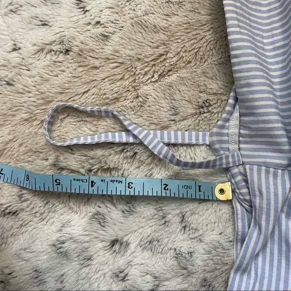 [S] Zara Trafulac Baby Blue & White Striped Fitted Cold Ruffle Shoulder Crop Top - Picture 6 of 12